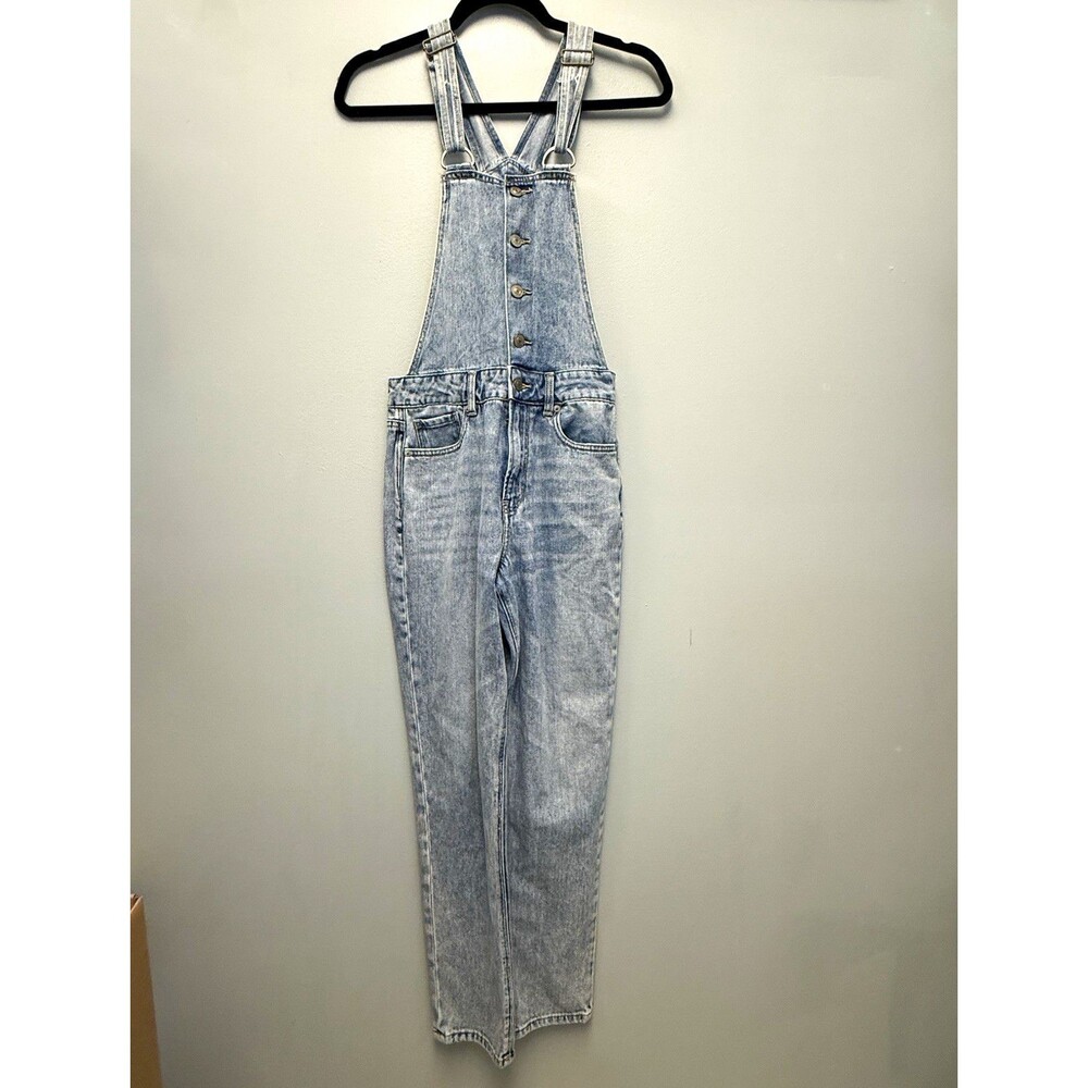 American Eagle Mom Overall Acid Wash Denim Bib Button Front Women's Size 4 R
